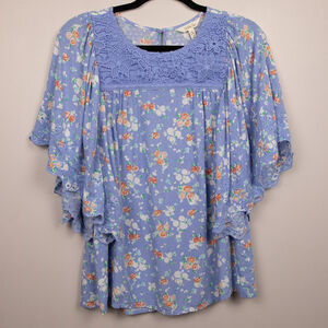 Matilda Jane Lets Get Together Be Here Now light blue floral top-M